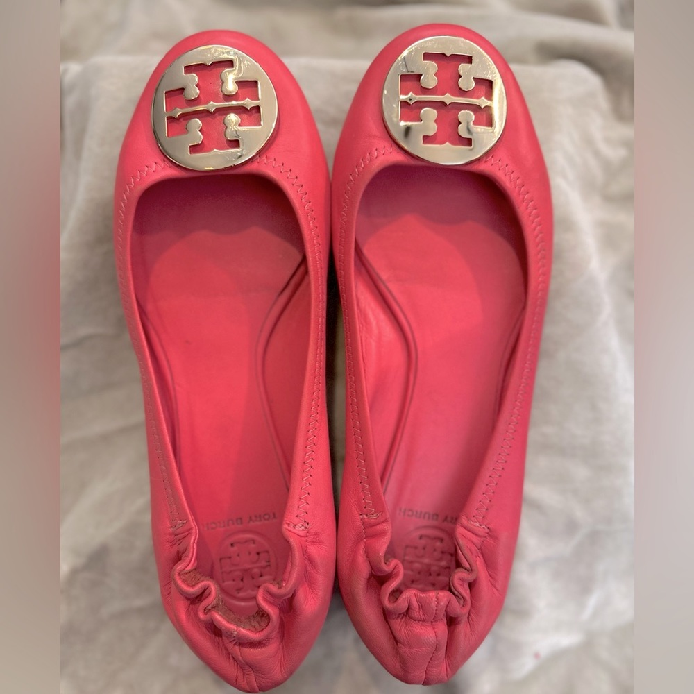 Tory Burch | Reva Ballet Scrunch Flats | Pink Leather Shoes | Size 10.5